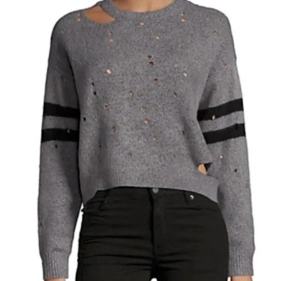 Topshop Women’s Gray and Black Crew Neck Distressed Sweater sz 8 - Picture 7 of 7